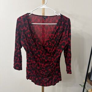 Talbots Red and Black Floral Blouse